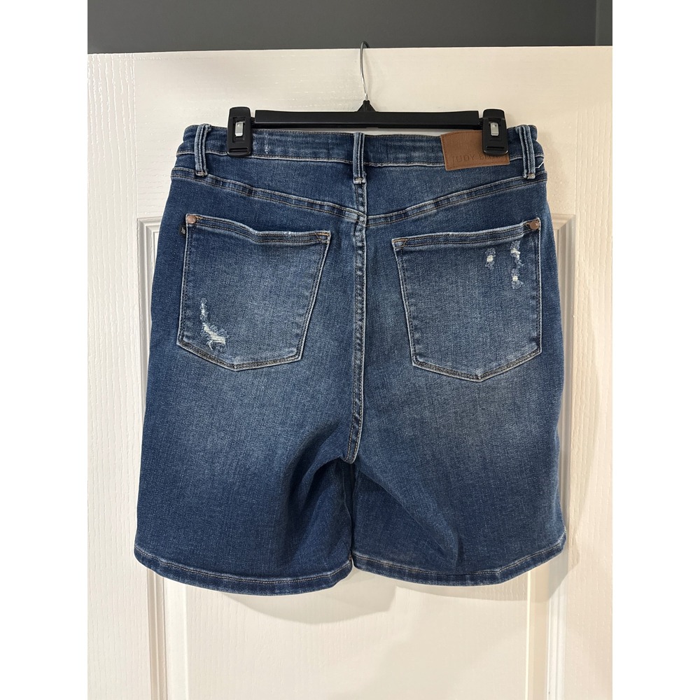 Judy Blue High Rise Bermuda Denim Shorts Dark Wash Distressed XL JB150246 DK-CO - Picture 4 of 7